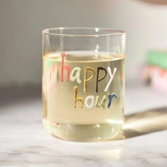 Anthropologie The Love Notes Icon Juice Glass "Happy Hour" NEW - Picture 2 of 3